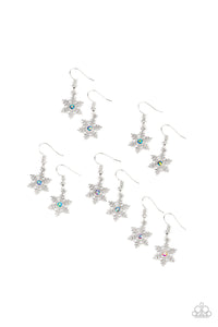 Silver Snowflake Iridescent Rhinestone Fish Hook Children's Earrings - Paparazzi Starlet Shimmer