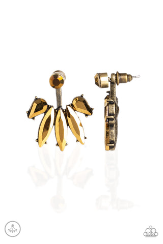 Stunningly Striking - Paparazzi - Brass Marquise Rhinestone Jacket Post Earrings