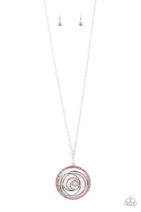 Subliminal Sparkle - Paparazzi - Pink Rhinestone Silver Circular Rose Pendant Necklace