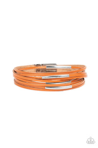 Suburban Outing - Paparazzi - Orange Leather Magnetic Bracelet
