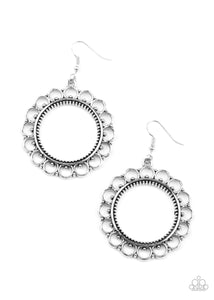 Sun Lounge - Paparazzi - Silver Scalloped Floral Frame Earrings