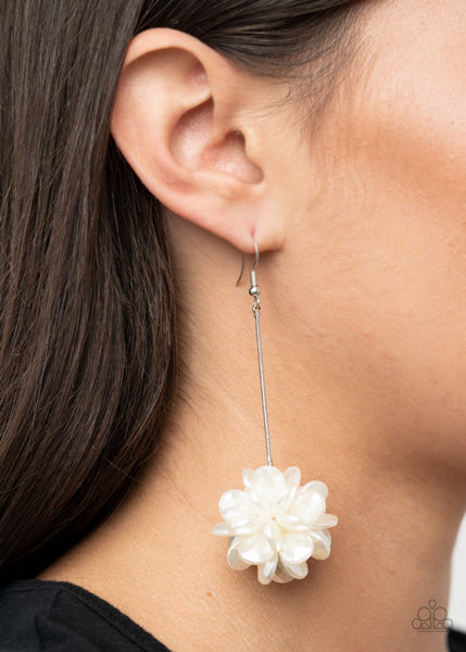 Swing Big - Paparazzi - White Pearl Flower Cluster Earrings