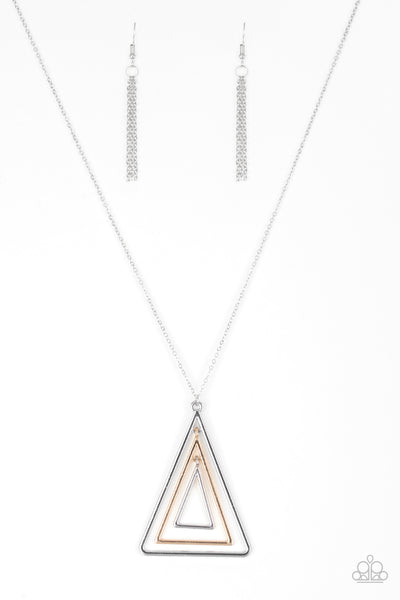 TRI Harder - Paparazzi - Silver and Gold Triangle Pendant Necklace