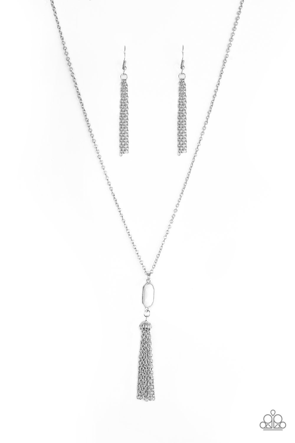 Tassel Tease - Paparazzi - White Pendant Silver Tassel Necklace