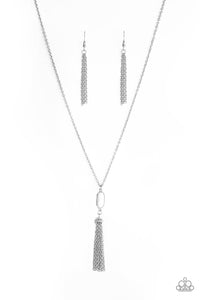 Tassel Tease - Paparazzi - White Pendant Silver Tassel Necklace