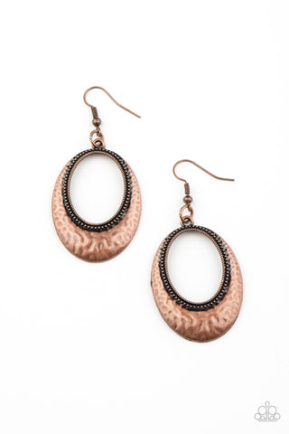 Tempest Texture - Paparazzi - Copper Oval Hammered Earrings