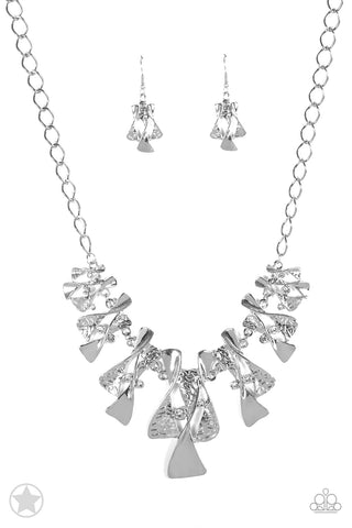 The Sands of Time - Paparazzi - Silver Hourglass Rhinestone Short Blockbuster Necklace