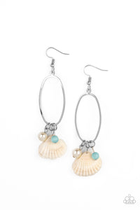 This Too SHELL Pass - Paparazzi - Blue Cat's Eye, Pearl and Shell Silver Oval Earrings