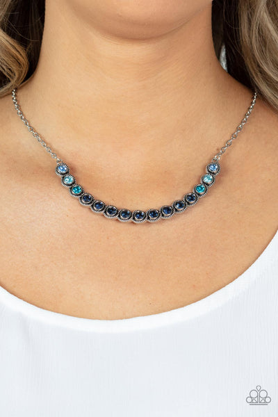 Throwing SHADES - Paparazzi - Blue Ombre Rhinestone Silver Necklace
