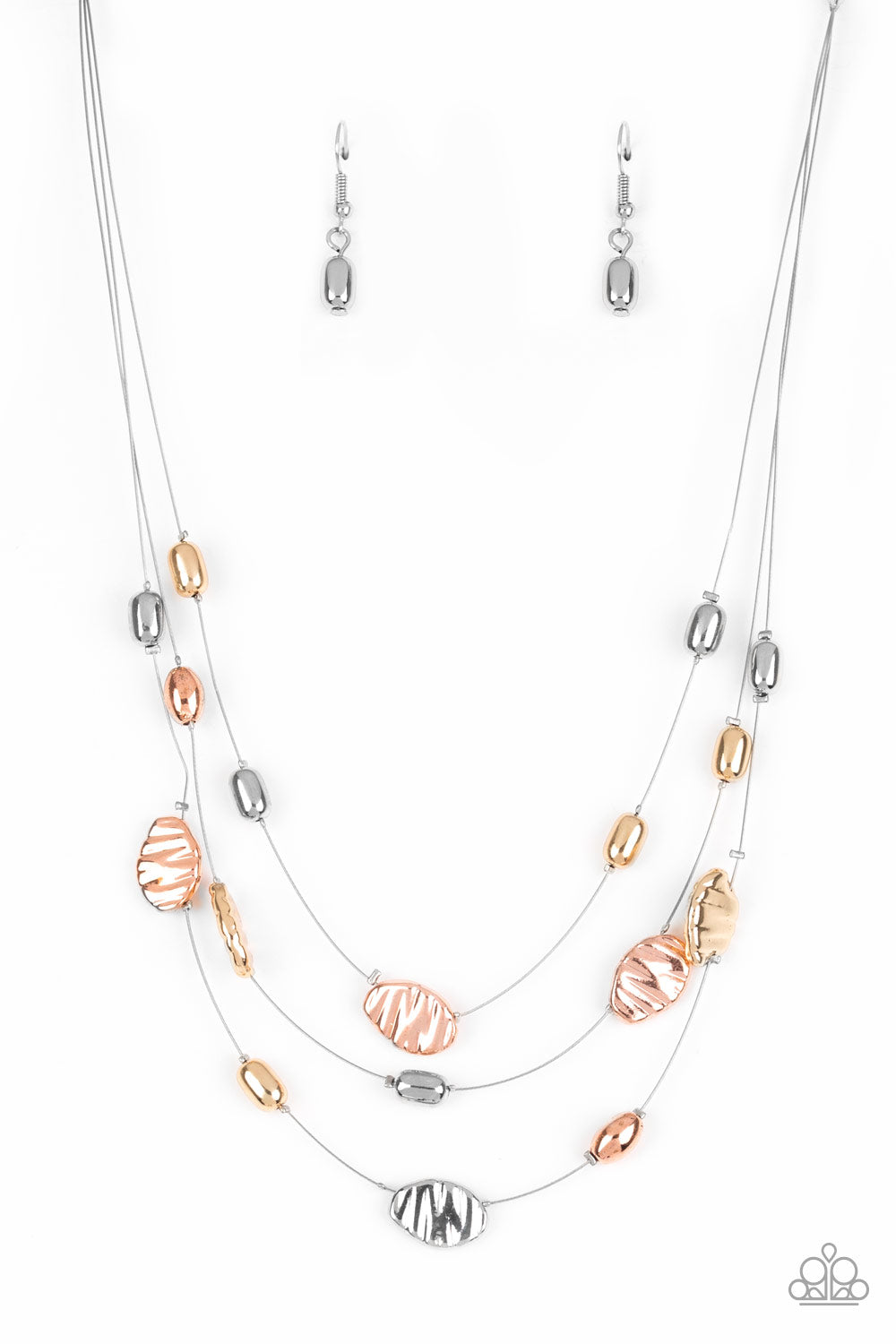 Top ZEN - Paparazzi - Multi Silver, Copper, Gold Bead Silver Wire Necklace