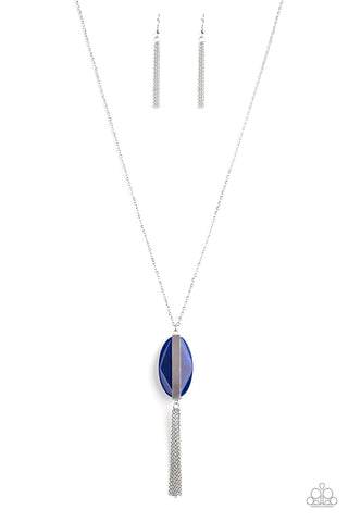 Tranquility Trend - Paparazzi - Blue Stone Silver Frame Tassel Necklace