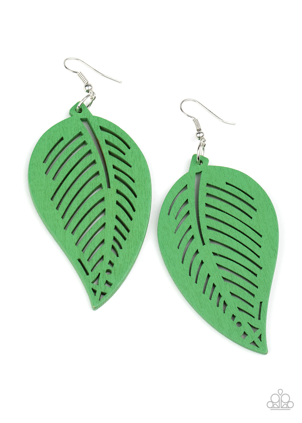 Tropical Foliage - Paparazzi - Green Wooden Leaf Earrings