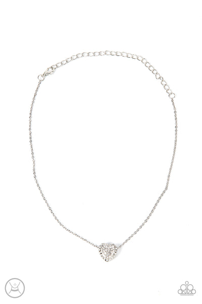Twitterpated Twinkle - Paparazzi - White Rhinestone Silver Heart Pendant Choker Necklace