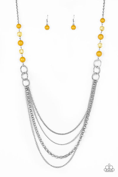 Vividly Vivid - Paparazzi - Yellow Bead Long Silver Necklace