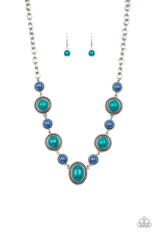 Voyager Vibes – Paparazzi – Multi Green and Blue Bead Silver Frame Necklace