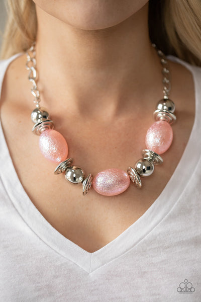 Welcome To The Big Leagues - Paparazzi - Pink Iridescent Oval Bead Necklace
