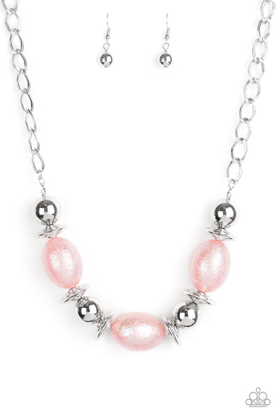 Welcome To The Big Leagues - Paparazzi - Pink Iridescent Oval Bead Necklace