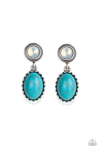 Western Oasis - Paparazzi - Blue Turquoise Silver Frame Opal Bead Post Earrings