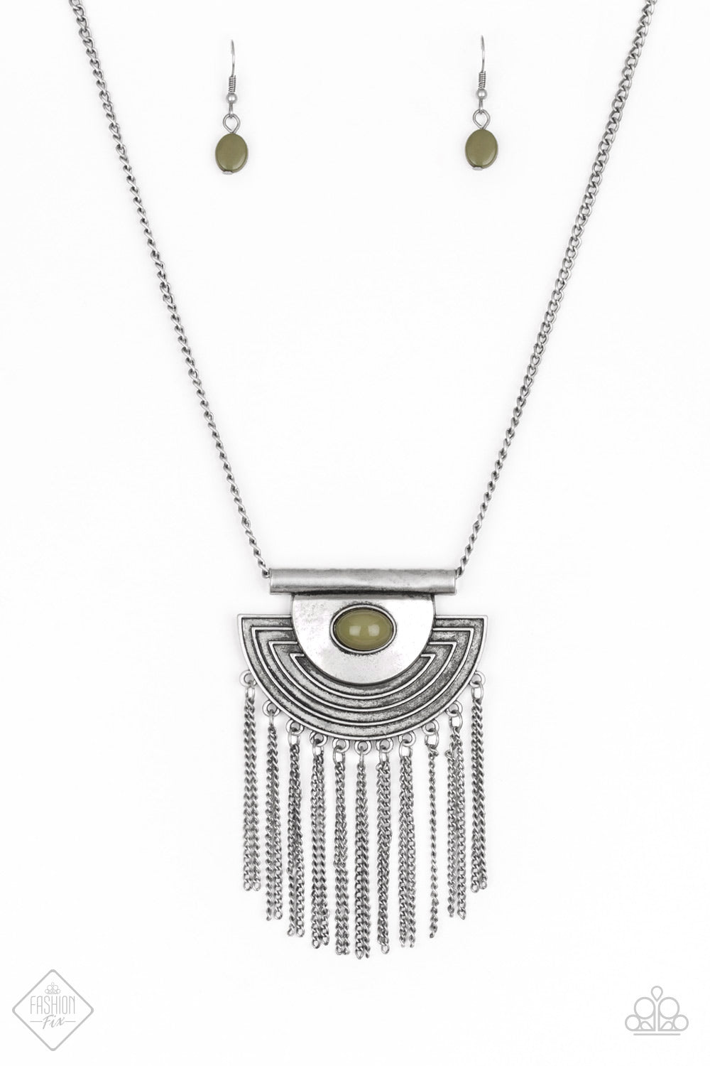 When In ROAM - Paparazzi - Green Olive Silver Crescent Pendant Necklace
