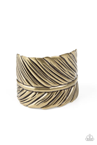 Where There's a QUILL, There's a Way - Paparazzi - Brass Feather Cuff Bracelet