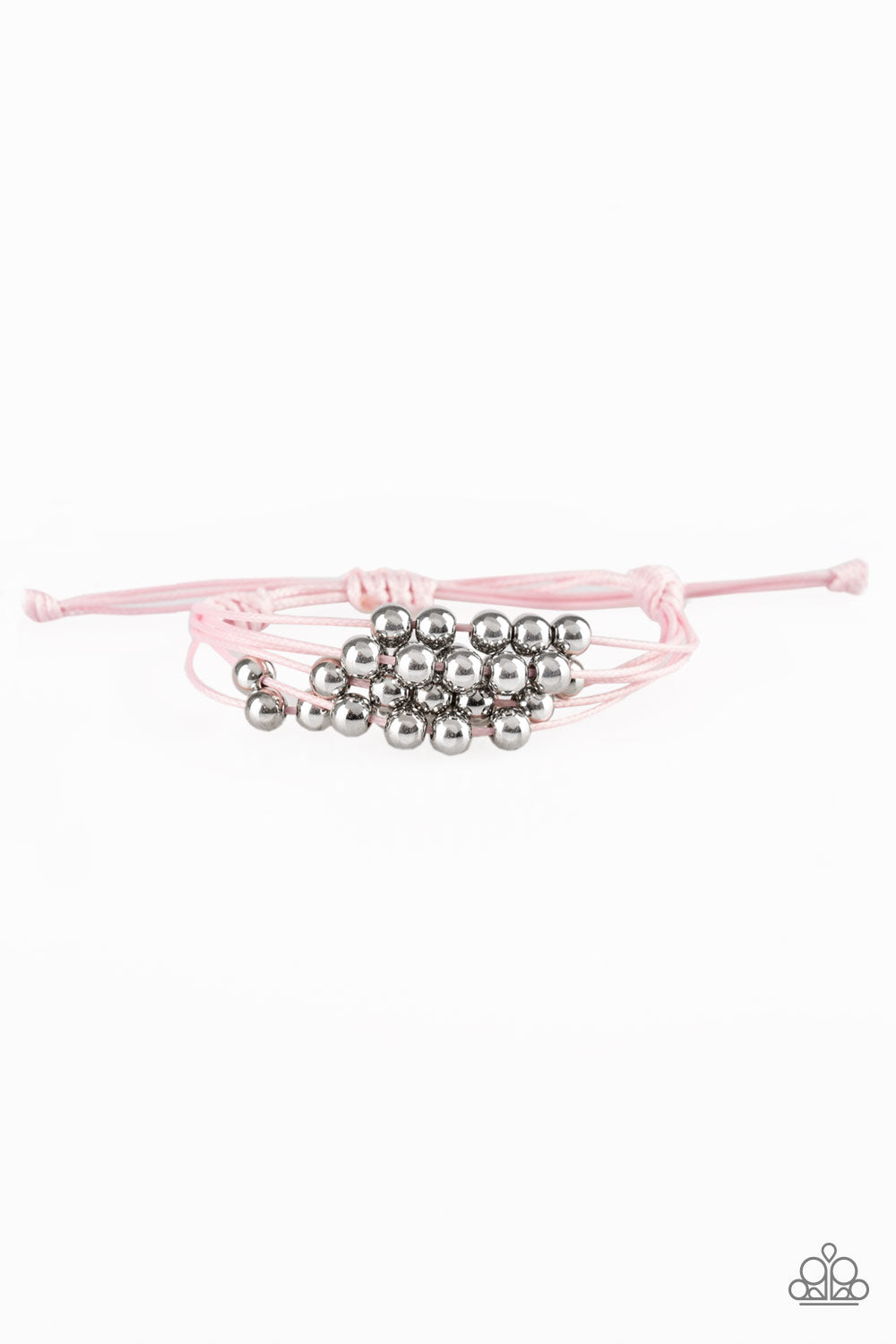 Without Skipping A BEAD - Paparazzi - Pink Cord Silver Bead Sliding Knot Bracelet