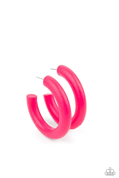 Woodsy Wonder - Paparazzi - Pink Wood Hoop Earrings