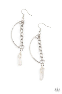 Yin to My Yang - Paparazzi - White Iridescent Crystal Bead Silver Chain and Bar Earrings