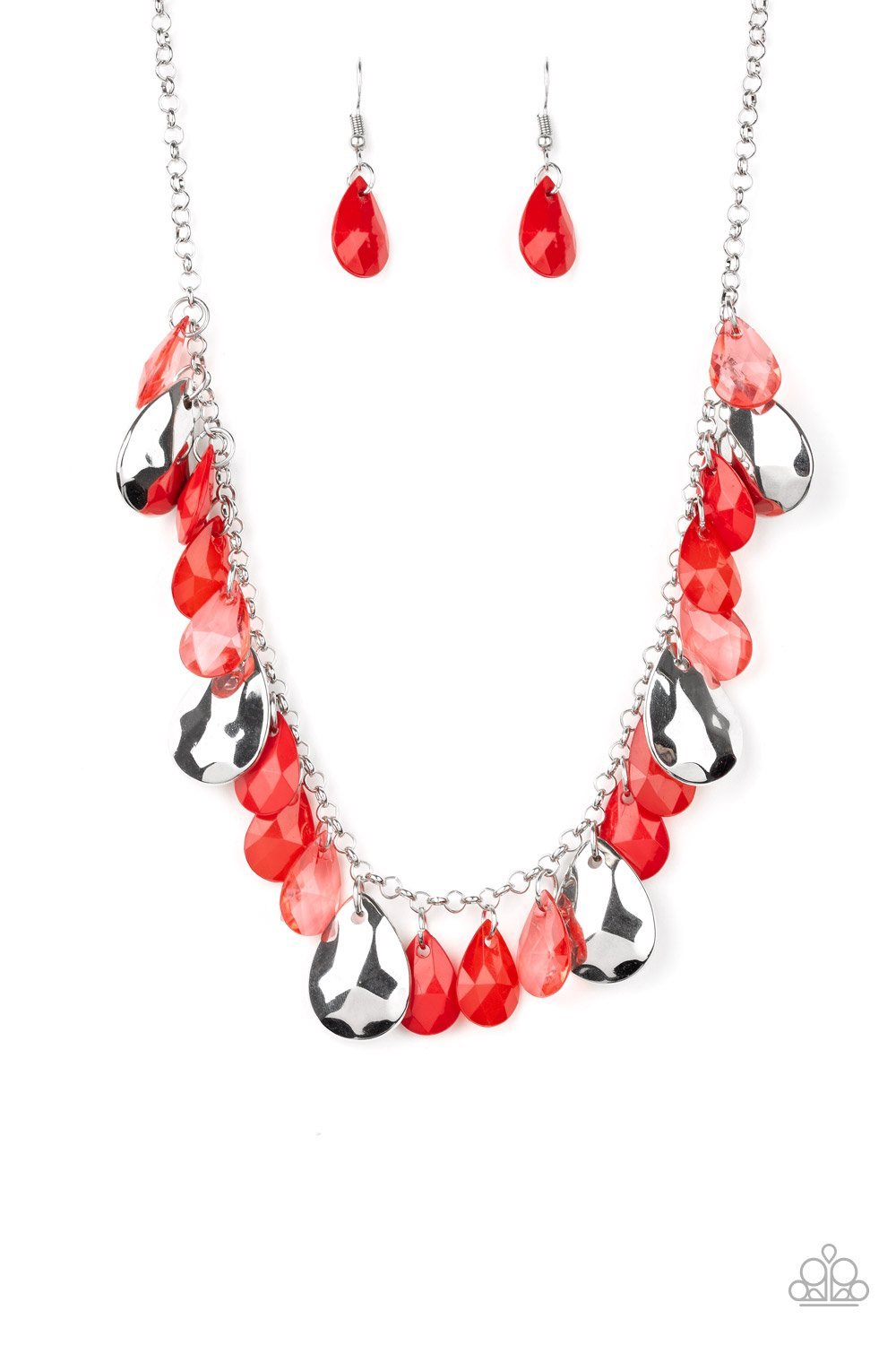 Hurricane Season - Paparazzi - Red and Silver Teardrop Necklace