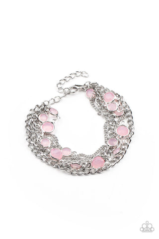Glossy Goddess - Paparazzi - Pink Glassy Bead Silver Chain Bracelet