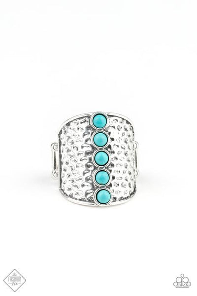 A Line In The SANDSTONE - Paparazzi - Blue Turquoise Stone Silver Hammered Ring