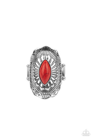 Ornamental Allure - Paparazzi - Red Marquise Stone Silver Frame Ring